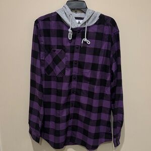 Men's Purple Black Plaid Hooded Shirt - Casual Button-Up